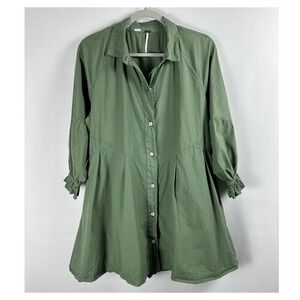 Free People Hannah Poplin Mini Dress Small Green Cotton Boho Coastal Cottagecore